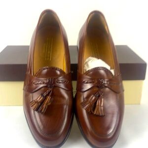Johnston & Murphy Italian Carrano Brown Leather Tassel Loafers -Chestnut color